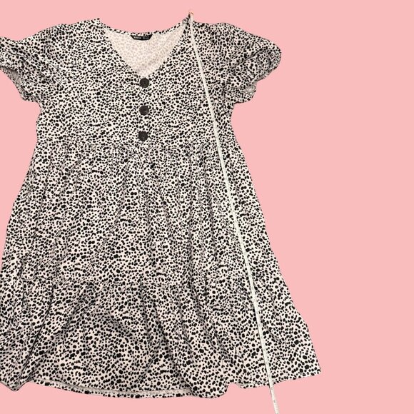 🖤 SHEIN Black & White Dotted Button-Front Babydoll Dress (Size M) - Picture 3 of 6